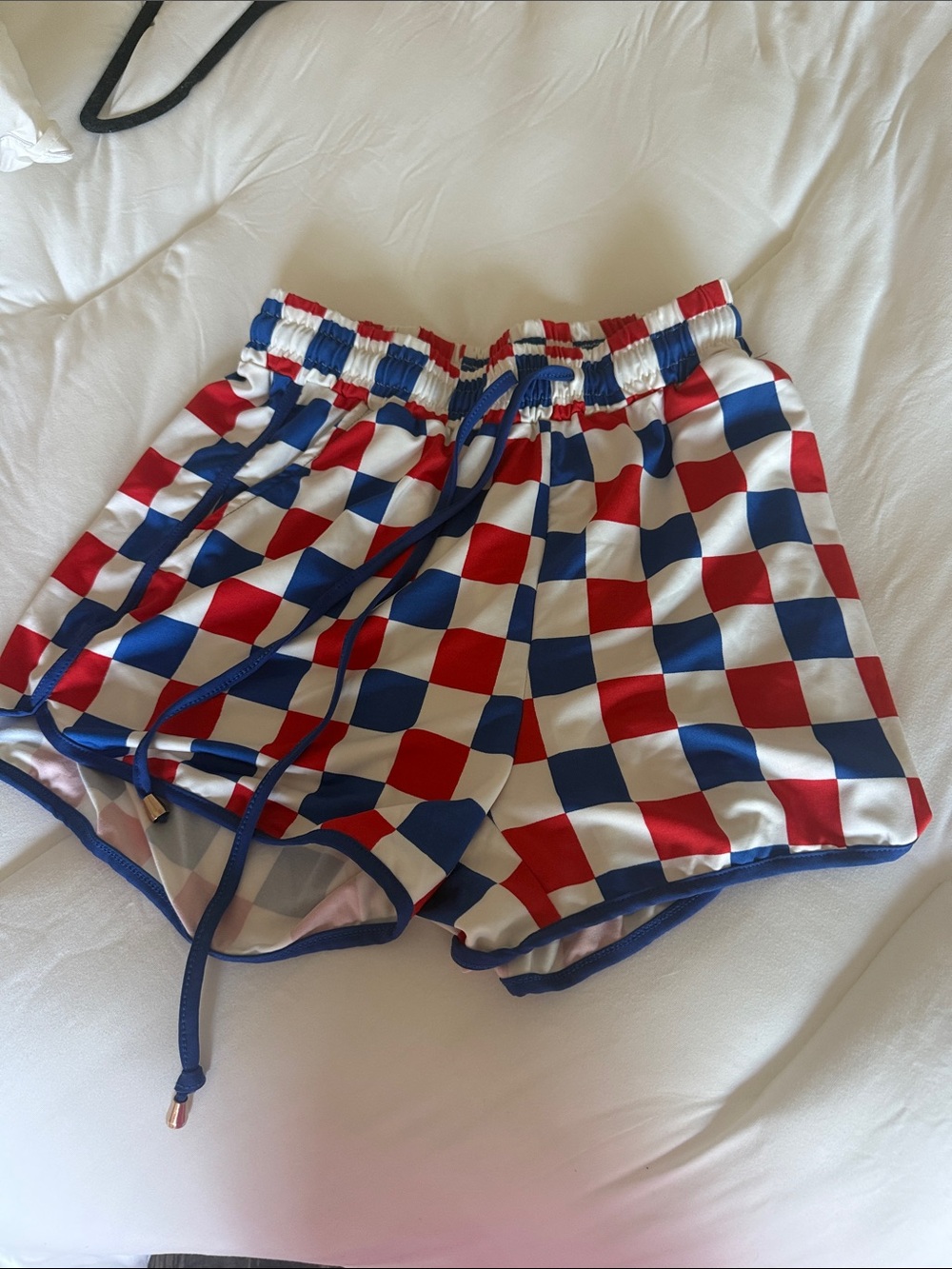 Women's Checkerboard Athletic Shorts - Red, Blue & White